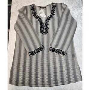 NWT Adrienne Vittadini Black & White /Embellished Shirt-Size Large